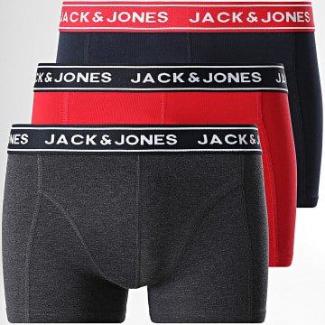 Jack And Jones - Lot De 3 Boxers Hector Solid Gris Anthracite Chiné Bleu Marine Rouge Blanc