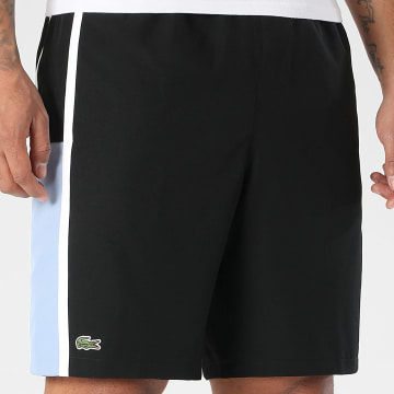 Lacoste - Short Jogging Diamanté Logo Brodé Crocodile Noir Bleu Clair Blanc