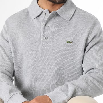Lacoste - Pull Col Boutonné Logo Brodé Crocodile Classic Fit Gris Chiné