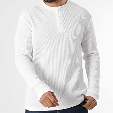 Only And Sons - Langarm-T-Shirt mit Knopfleiste Tobie Weiß