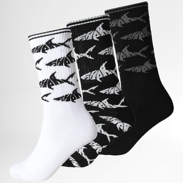 Shark Life - Pack of 3 Pairs of Full Socks White Black Anthracite Grey