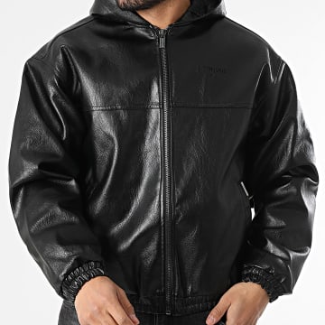Sixth June - Zipped Hooded Faux Leather Jacket 748 Black - Ryses