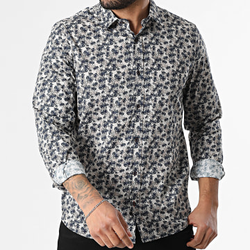 Classic Series - Camisa Manga Larga 031 Beige Azul Marino