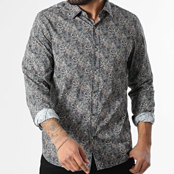 Classic Series - Camisa Manga Larga 029 Azul Marino Verde Marrón