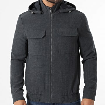 Frilivin - Chaqueta con capucha y cremallera 018 Gris Anthracita Jaspeado