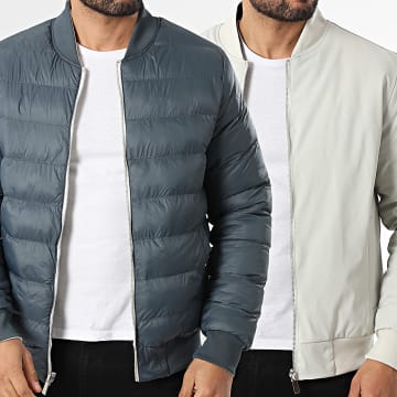 Frilivin - Chaqueta con cremallera reversible Z82 Beige Azul Marino