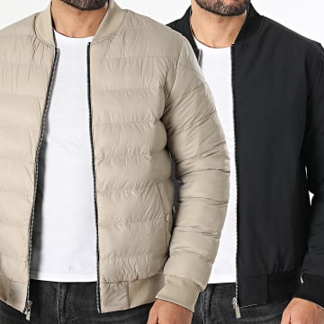 Frilivin - Chaqueta con cremallera reversible Z82 Negro Beige