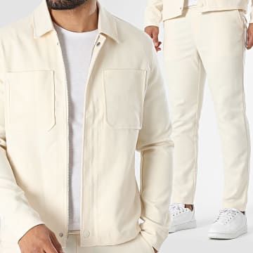 Frilivin - Conjunto Chaqueta Con Cremallera Y Pantalón 516 Beige Claro