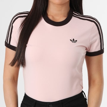 Adidas Originals - T-Shirt Slim mit Streifen Damen 3 Stripes KC9016 Rosa Braun