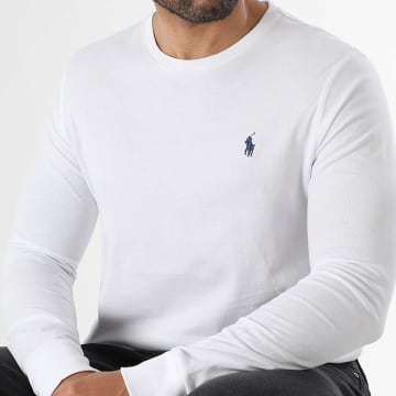 Polo Ralph Lauren - T-Shirt Langarm Custom Slim Original Player Weiß Dunkelblau