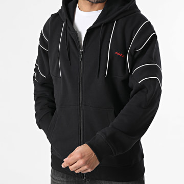 Adidas Originals - Sudadera con capucha y cremallera KE0092 Negro Blanco Rojo