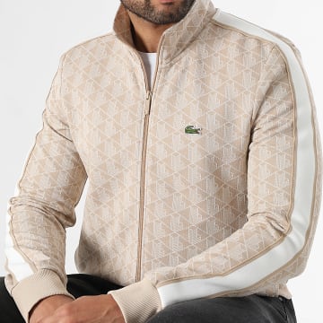 Lacoste - Jass met rits en Geborduurd Logo Krokodil Regular Fit Beige