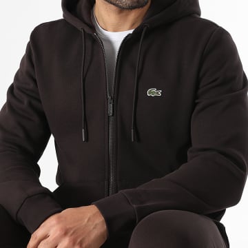 Lacoste - Hoodie Capuchon Rits Borduurde Logo Krokodil Bruin