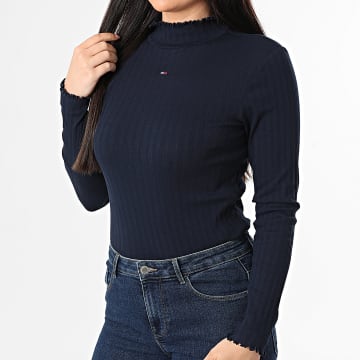 Tommy Jeans - Tee Shirt Manches Longues Rib Slim Femme Lettuce Edge 2461 Bleu Marine