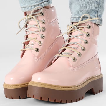 Timberland - Bota Feminina Stone Street 6 Inches Lace Waterproof A2H3C Couro Verniz Rosa Claro