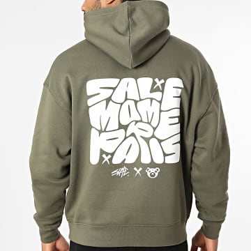 Sale Môme Paris - Sudadera con Capucha Relaxed Bubble Back Verde Kaki Blanco