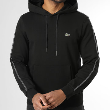 Lacoste - Felpa Con Cappuccio A Bande Logo Ricamato Coccodrillo Nero