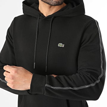 Lacoste - Sweat Capuche A Bandes Logo Brodé Crocodile Noir