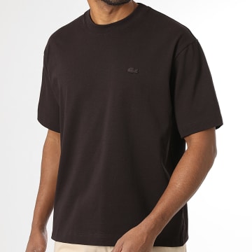 Lacoste - Tee Shirt Oversize Logo Brodé Crocodile Ton Sur Ton Marron Foncé