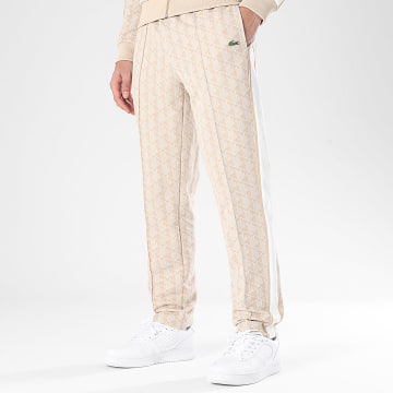 Lacoste - Pantalon Jogging A Bandes Logo Brodé Crocodile The Blend Beige Blanc