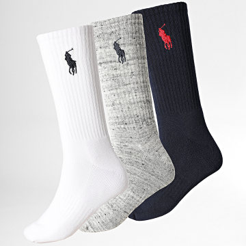 Polo Ralph Lauren - Pack aus 3 Paar Socken Big Player Marineblau Weiß Grau Meliert Rot