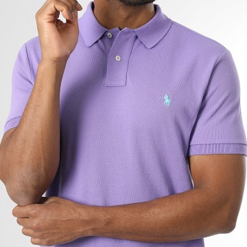 Polo Ralph Lauren - Polo Manches Courtes Custom Slim Coton Piqué Original Player Violet Bleu Clair