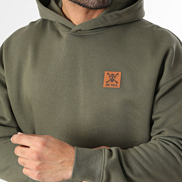 One Piece - Sudadera Capucha Relaxed Patch Cuero Verde Kaki