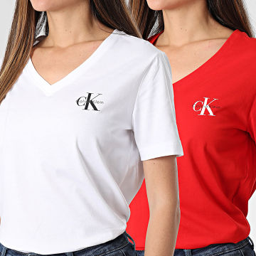 Calvin Klein - Pack aus 2 V-Neck T-Shirts Frau LV047C906G Weiß Rot