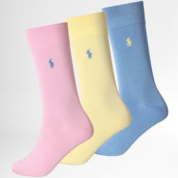 Polo Ralph Lauren - Pack aus 3 Paar Socken Original Player Blau Rosa Gelb