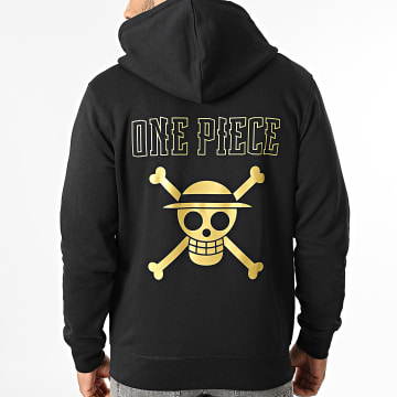 One Piece - Felpa con cappuccio con zip Typo Nero Dorato