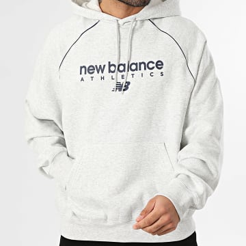 New Balance - Felpa Cappuccio Oversize Trackside Fleece MT611629 Grigio Mélange