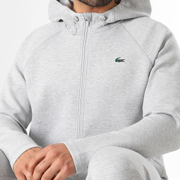 Lacoste - Veste Zippée Capuche Logo Crocodile Gris Chiné
