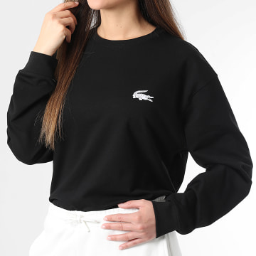 Lacoste - Tee Shirt Manches Longues Femme Logo Crocodile Imprimé Noir