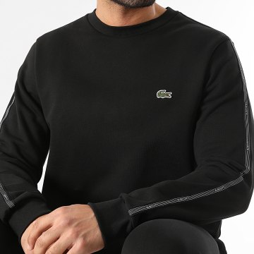 Lacoste - Sweat Crewneck A Bandes Classic Fit Logo Brodé Crocodile Noir