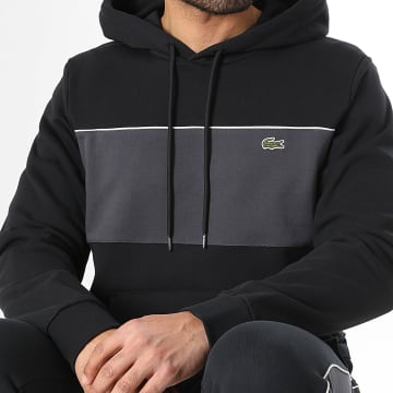 Lacoste - Felpa Con Cappuccio Classic Fit Logo Ricamato Coccodrillo Nero Grigio Antracite