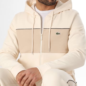 Lacoste - Jack Kapuze Zipper Classic Fit Besticktes Logo Krokodil Beige Taupe