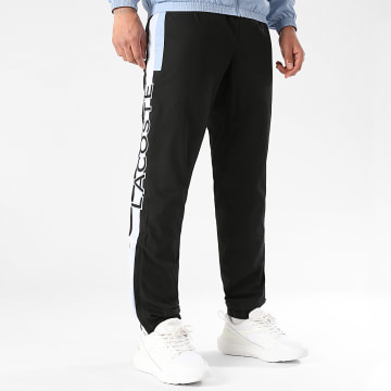 Lacoste - Pantalon Jogging A Bandes Logo Crocodile Noir Bleu Clair
