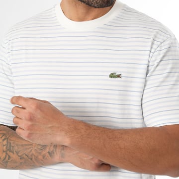 Lacoste - T-Shirt a Righe Classic Fit Logo Ricamato Coccodrillo Bianco Azzurro