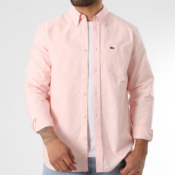 Lacoste - Chemise Manches Longues Poche Logo Brodé Crocodile Regular Fit Rose