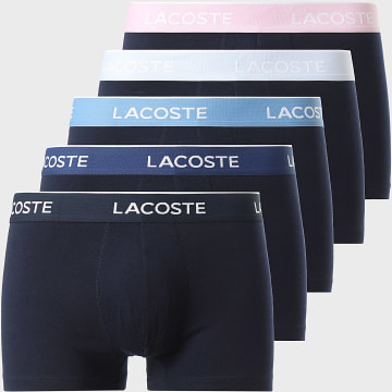 Lacoste - Lot De 5 Boxers Classic Bleu Marine Bleu Clair Rose