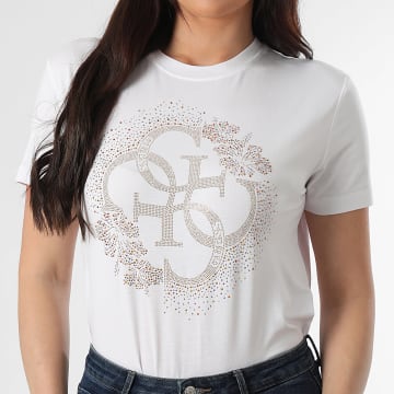Guess - Tee Shirt A Strass Femme E6GI01-K68D2 Blanc Doré