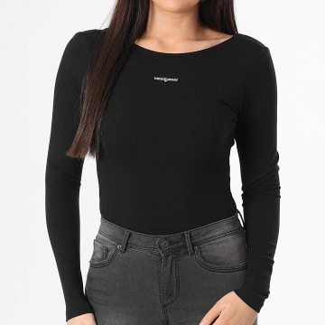Tommy Jeans - Top Manches Longues Rib Slim Femme Script Label 2305 Noir