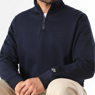 Lacoste - Sweat Col Zippé Logo Relief Bleu Marine