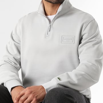 Lacoste - Sweat Col Zippé Logo Relief Gris