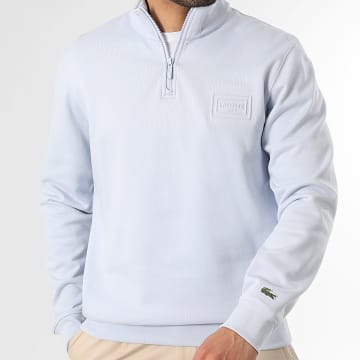 Lacoste - Sweat Col Zippé Logo Relief Bleu Clair