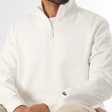 Lacoste - Sweat Col Zippé Logo Relief Beige Clair