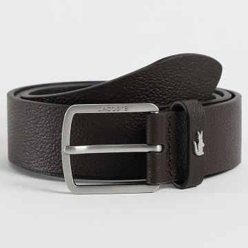 Lacoste - Ceinture En Cuir Logo Crocodile Metal Marron