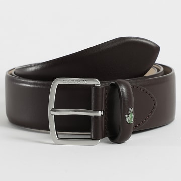 Lacoste - Ceinture En Cuir Avec Logo Crocodile Metal Marron