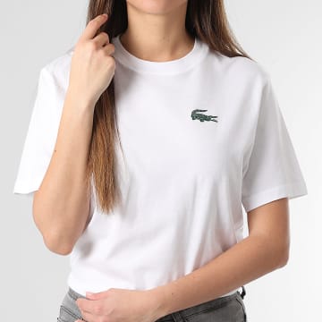 Lacoste - Tee Shirt Femme Big Logo Crocodile Blanc