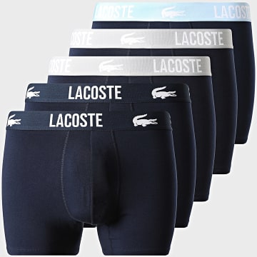 Lacoste - Lot De 5 Boxers Logo Crocodile Bleu Marine Gris Bleu Clair